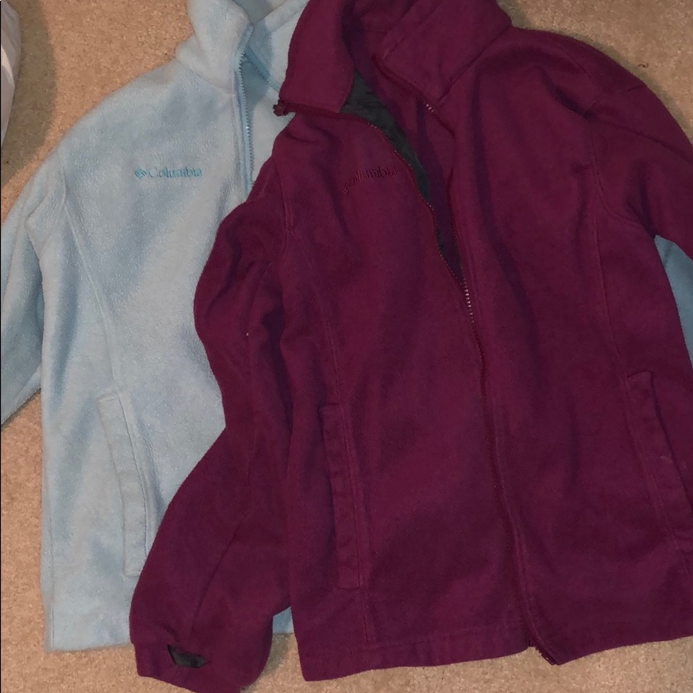 Two Columbia zip up sweaters